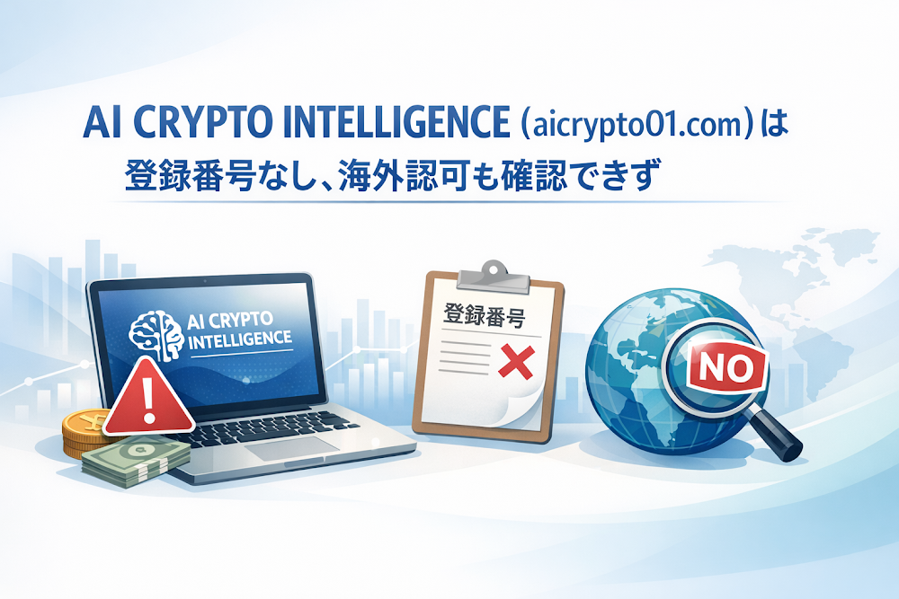 AI CRYPTO INTELLIGENCE（aicrypto01.com）は登録番号なし、海外認可も確認できず