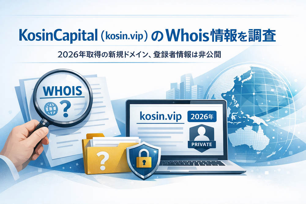 KosinCapital(kosin.vip)のWhois情報を調査|2026年取得の新規ドメイン、登録者情報は非公開