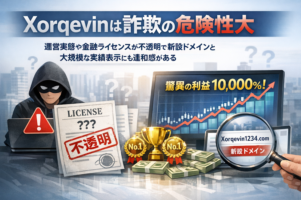 Xorqevinは詐欺の危険性大 運営実態や金融ライセンスが不透明で新設ドメインと大規模な実績表示にも違和感がある