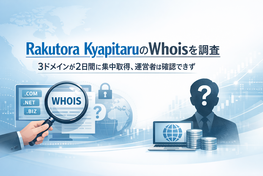 Rakutora KyapitaruのWhoisを調査|3ドメインが2日間に集中取得、運営者は確認できず