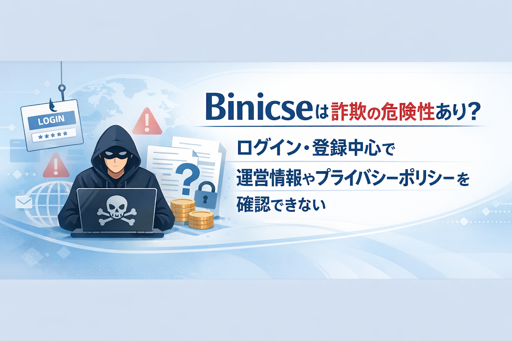 Binicseは詐欺の危険性あり?ログイン・登録中心で運営情報やプライバシーポリシーを確認できない