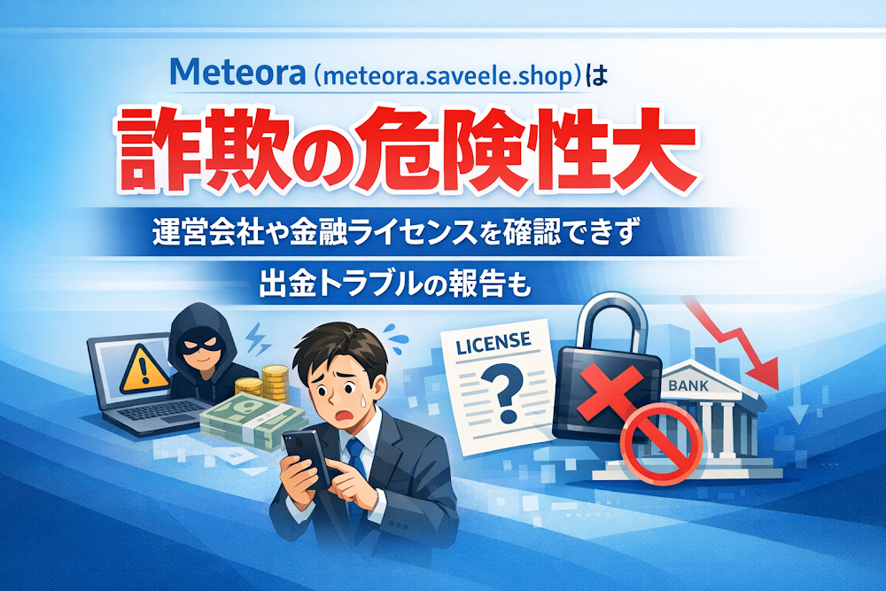 Meteora（meteora.saveele.shop）は詐欺の危険性大 運営会社や金融ライセンスを確認できず出金トラブルの報告も