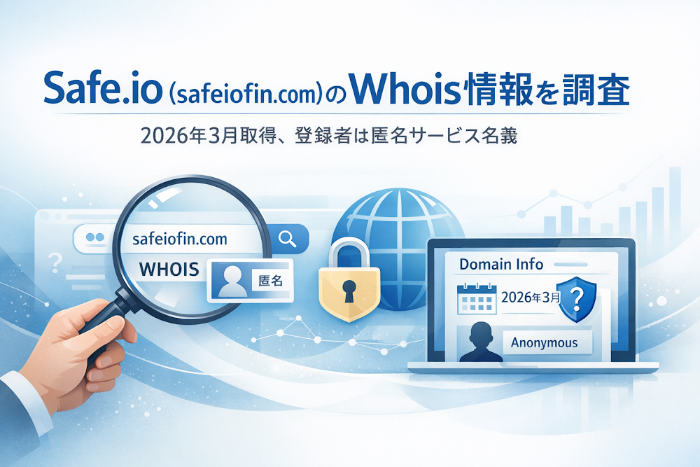 Safe.io（safeiofin.com）のWhois情報を調査｜2026年3月取得、登録者は匿名サービス名義