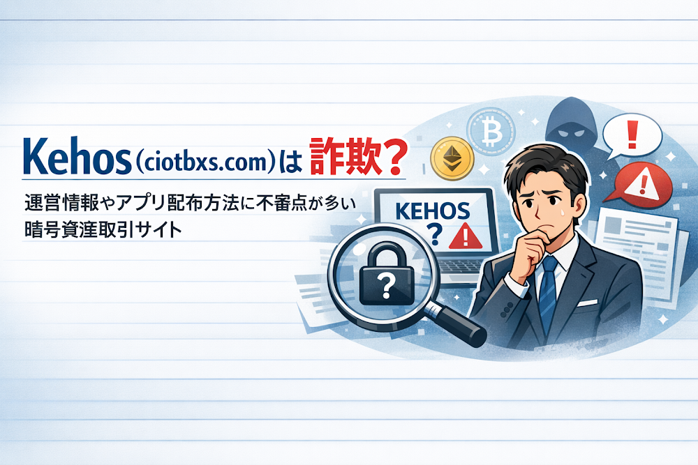 Kehos(ciotbxs.com)は詐欺?運営情報やアプリ配布方法に不審点が多い暗号資産取引サイト