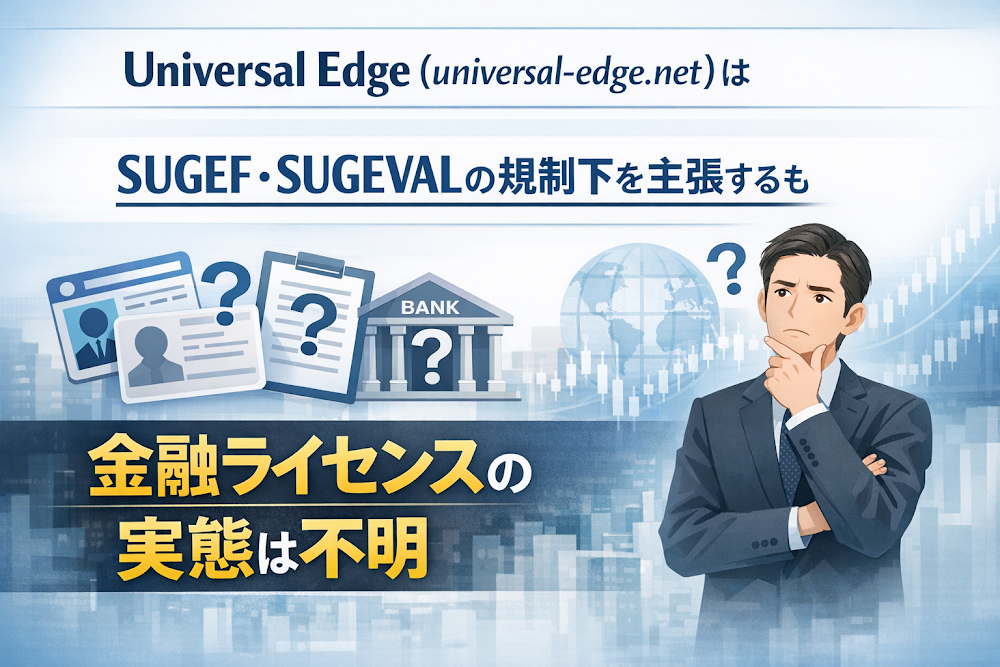 Universal Edge(universal-edge.net)はSUGEF・SUGEVALの規制下を主張するも金融ライセンスの実態は不明