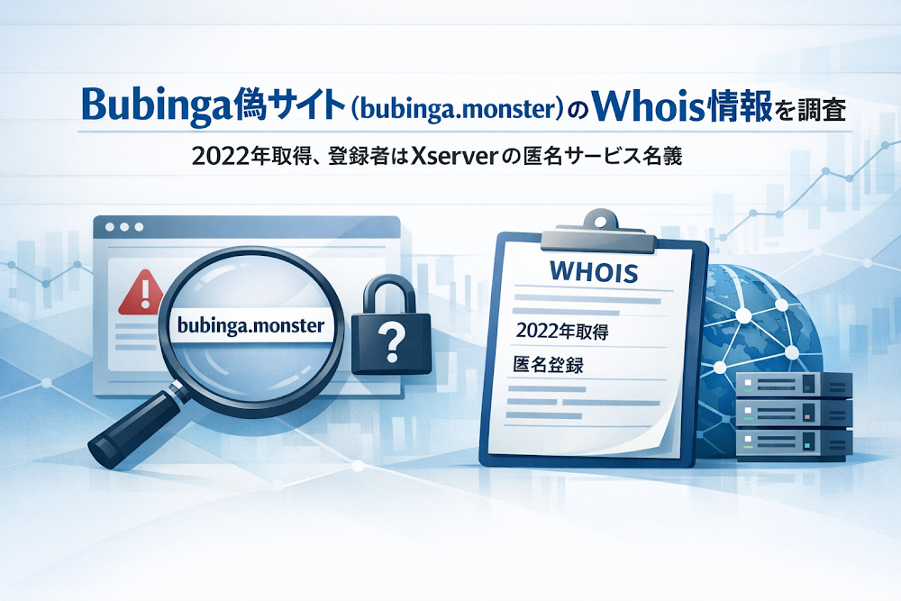 Bubinga偽サイト（bubinga.monster）のWhois情報を調査｜2022年取得、登録者はXserverの匿名サービス名義