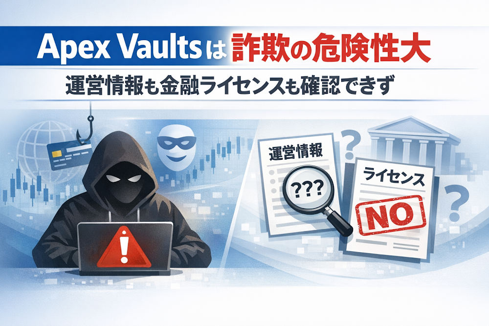 Apex Vaultsは詐欺の危険性大 運営情報も金融ライセンスも確認できず