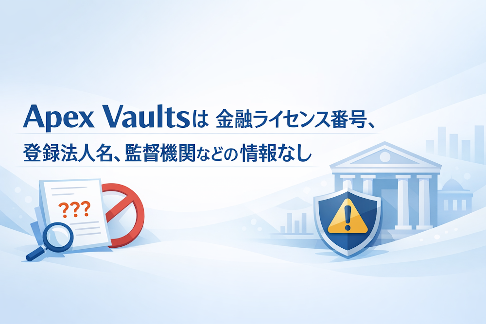Apex Vaultsは金融ライセンス番号、登録法人名、監督機関などの情報なし