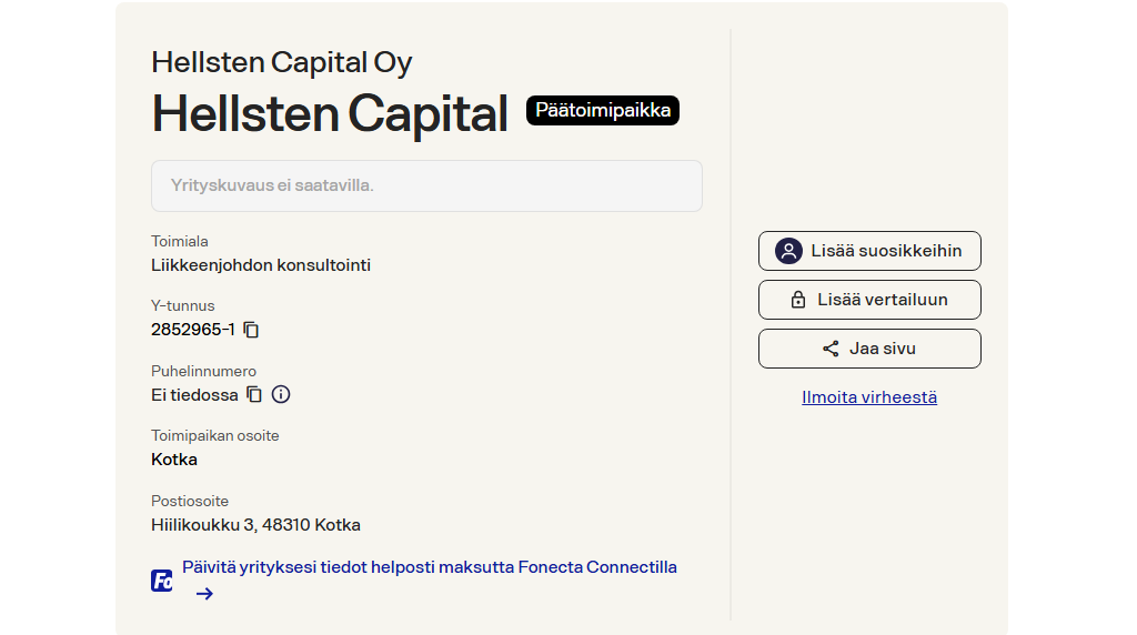 「Hellsten Capital Oy」という法人との関係は不明
